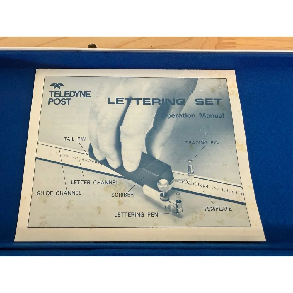 Vintage Teledyne Post Lettering Set Drafting Kit Scriber Templates Case Pelikan